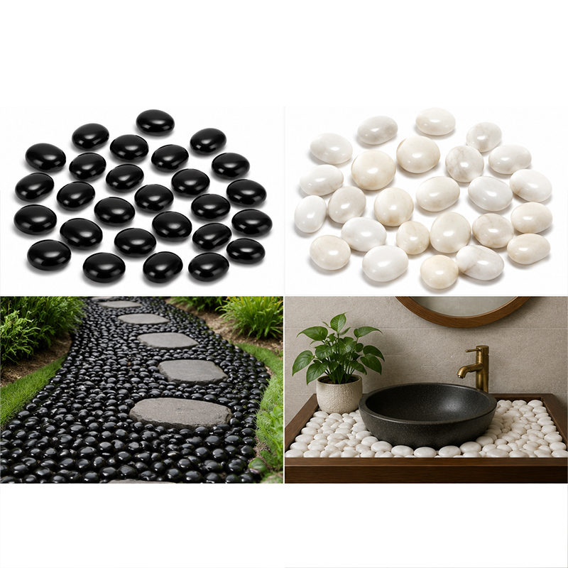 Fish Tank Gravel - Beyaz ve Siyah Cilalı Nehir Taşları